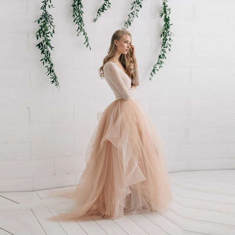 Женская пышная Тюлевая юбка пляжная юбка-пачка цвета шампанского модель 2017 года