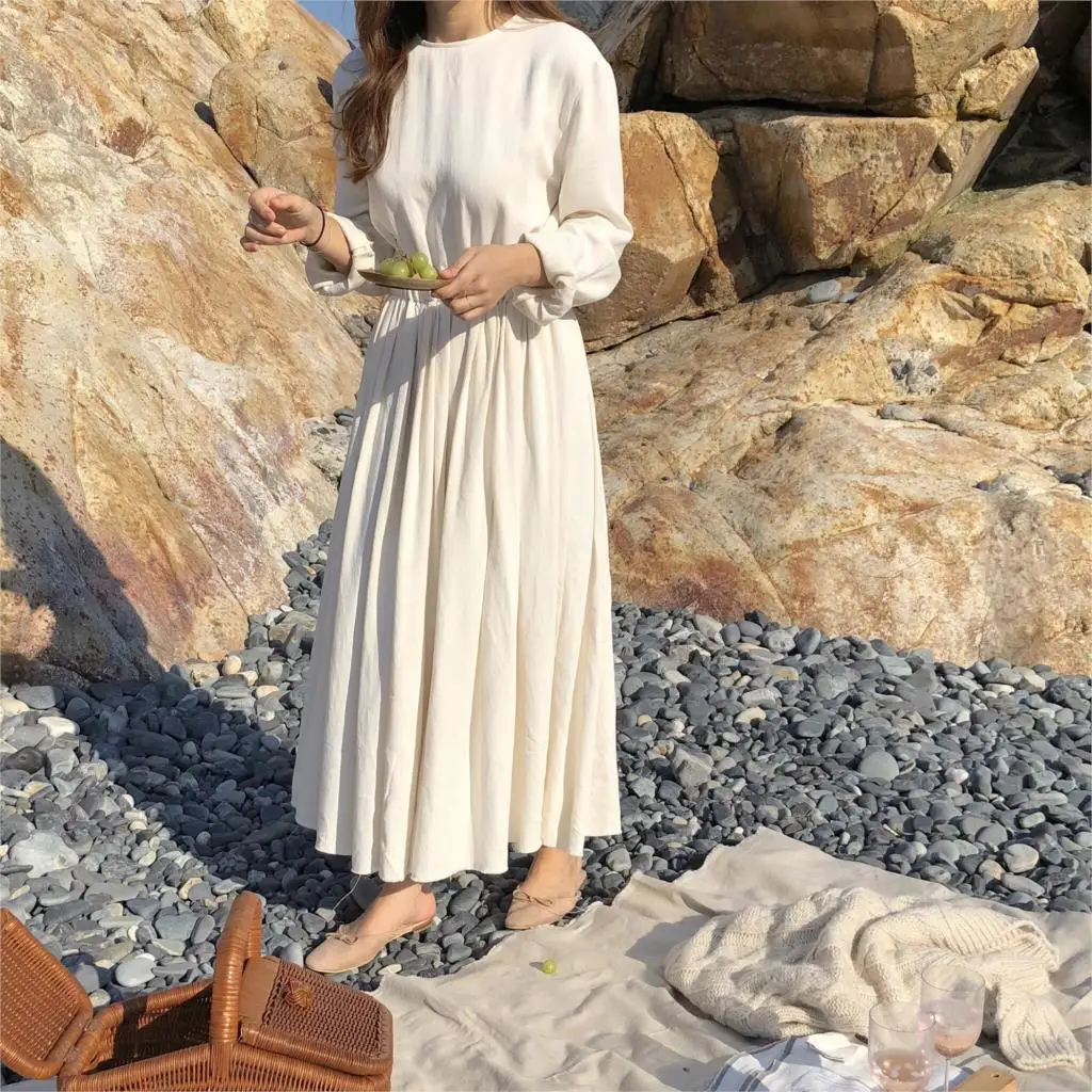 Fatika осенние элегантные свободные платья с длинными рукавами чистый белый o