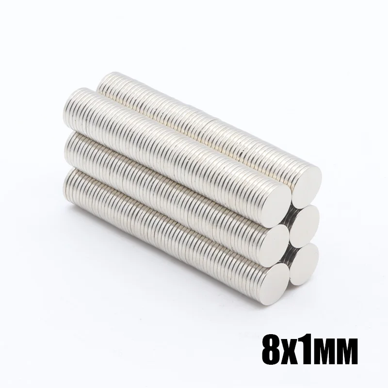 500 шт. 8x1 мм неодимовый магнит, постоянный диск N35 NdFeB, маленькие круглые супер мощные магнитные магниты 8 мм x 1 мм