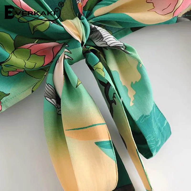 Everkaki Boho блузка элегантная обертывание Цветочные женские блузки с принтом
