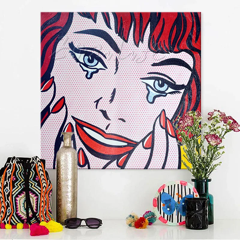 Goede Lichtenstein Pop Art Cartoon Olieverfschilderij Handgeschilderde Muur Foto Voor Woonkamer Andy Warhol Thuis Decor 1