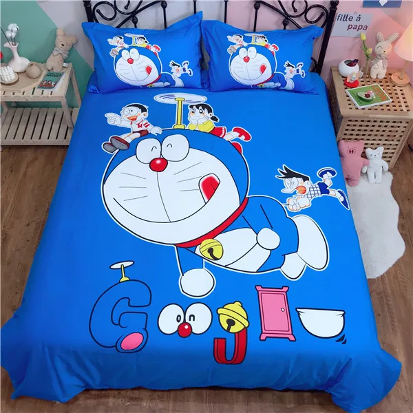 style14 Постельное белье с аниме набор Doraemon Дети чистый хлопковое стеганное одеяло двойной королева король милый пододеяльник плоский лист музыка постельное белье - Цвет: style14