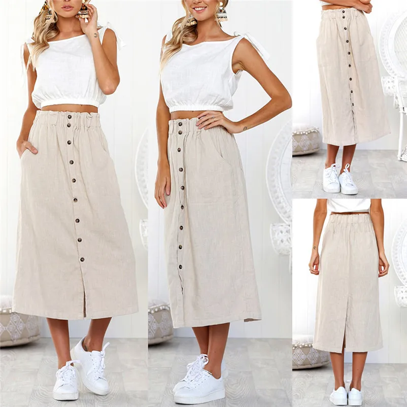 Женская длинная юбка на пуговицах летняя пляжная макси с завышенной талией