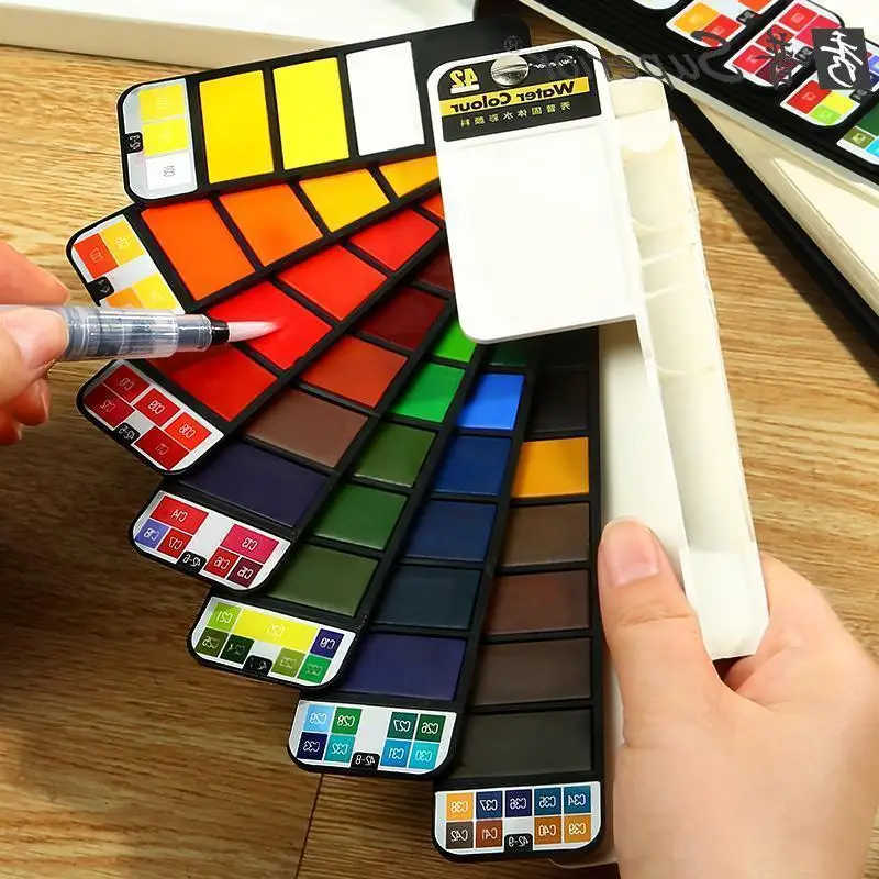 Профессиональные акварельные краски в наборе, однотонные краски для рисования, акварельные дорожные пигментные порошковые краски, художественные принадлежности