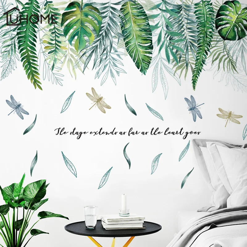 

DIY Green Leaf Flying Dragonfly Wall Stickers 111*76cm Arts Home Decoration Living Room Bedroom Decals Posters