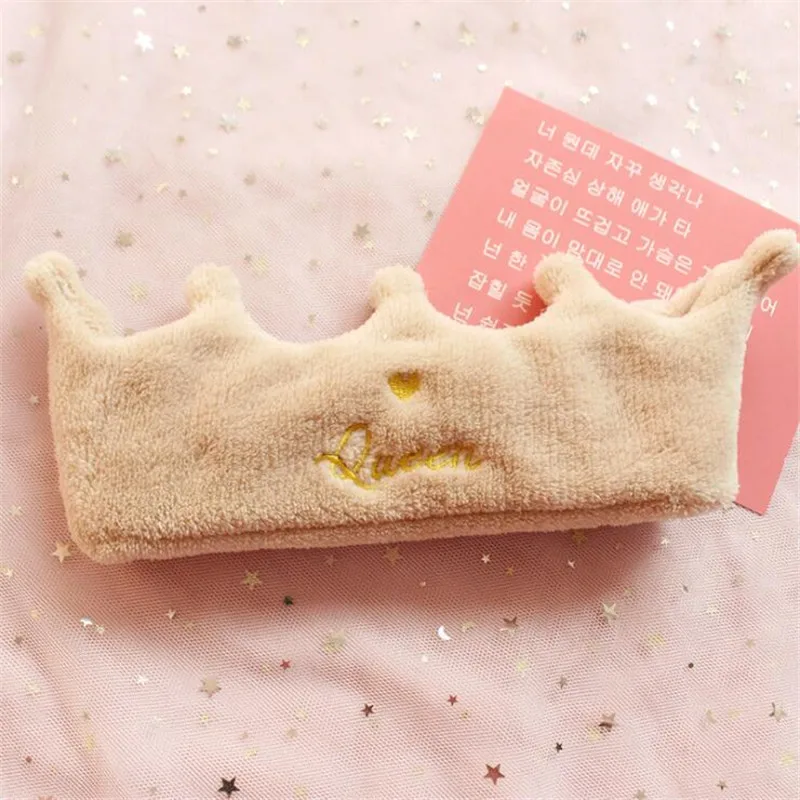 Милая мягкая корона, королевская вышивка, повязка для макияжа, моющаяся головная повязка, аксессуары для волос, эластичная повязка на голову, резинка для волос - Цвет: D
