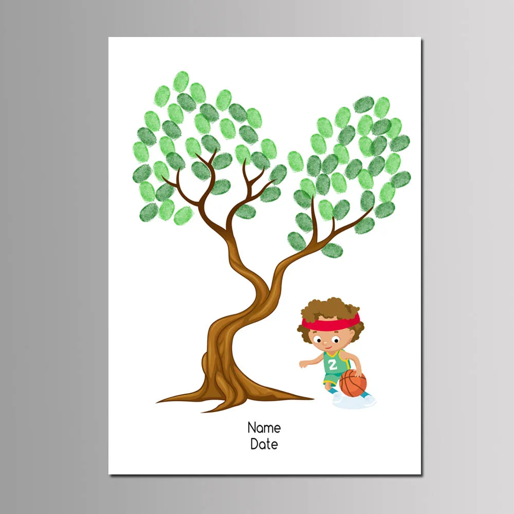 Baby Boy Girl Baptism Party Favor DIY Fingerprint Tree Guest Book Kids Birthday Gift Event Decor Customized Canvas Painting