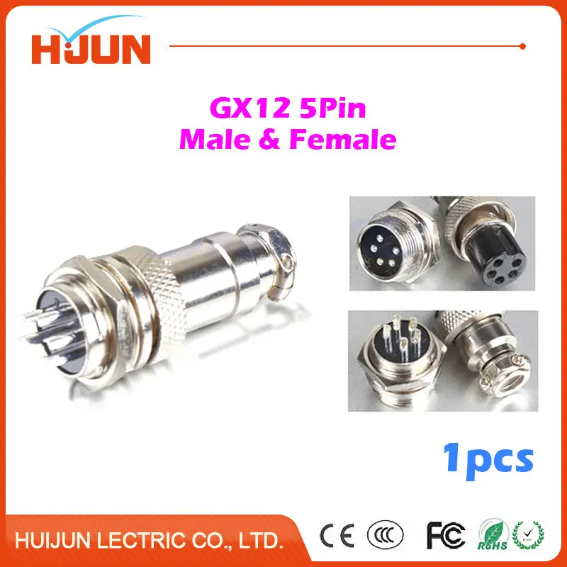 

1pcs GX12 5 Pin High Quality Male & Female 12mm Wire Cable Panel Connector Aviation Plug GX12 Circular Socket Connector