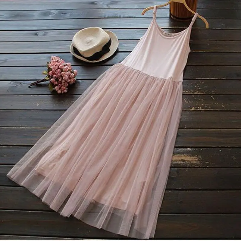 Женское винтажное Сетчатое платье базовое кружевное на бретельках без рукавов в