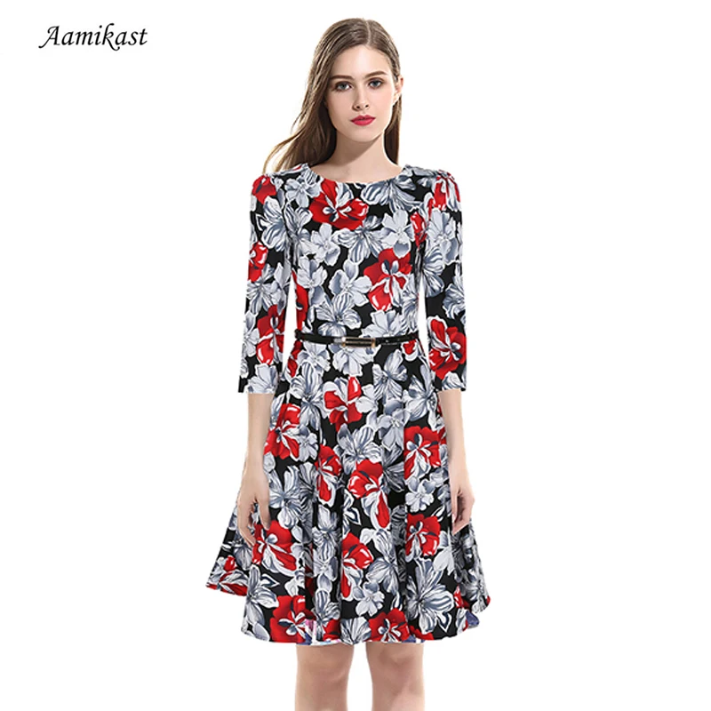 Женское офисное платье с круглым вырезом рукавом три четверти|fashion women dress|women