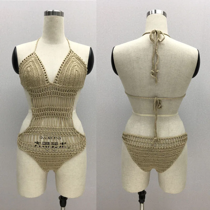 Вязаный крючком купальник 2019 женский Цельный боди сексуальный купальный костюм