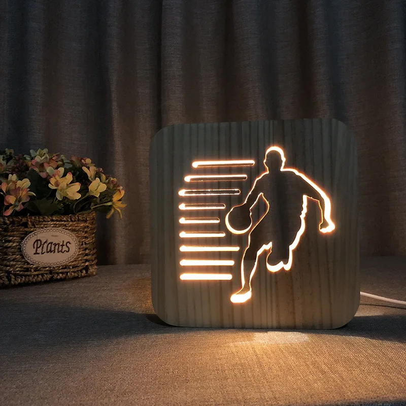 

3D Effect Basketball Player Night Lamp USB Plug Bedroom Bedside Night Light Wood Home Desk Decoration Lamp Nachtlampje