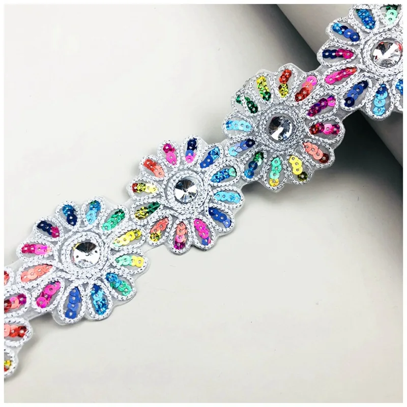 width 6cm National style vintage color sequin embroidery flower lace with glue DIY hanfu kimono doll cloth Handmade accessories | Дом и сад