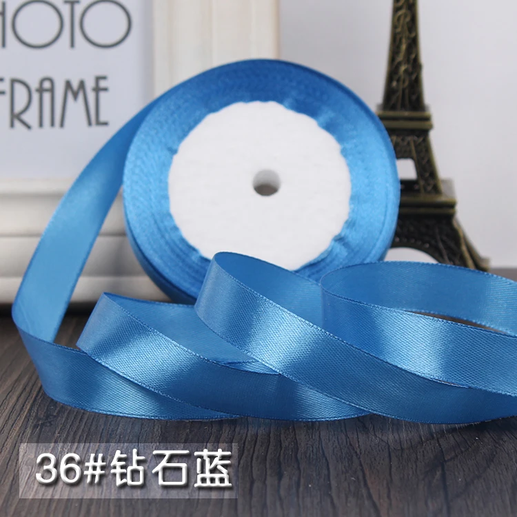 36 Medium Blue 22 м/лот 15 мм шелковые атласные ленты Рождественские Свадебные украшения подарок на день рождения упаковка DIY ремесла розы искусственный цветок - Цвет: 36 Medium Blue