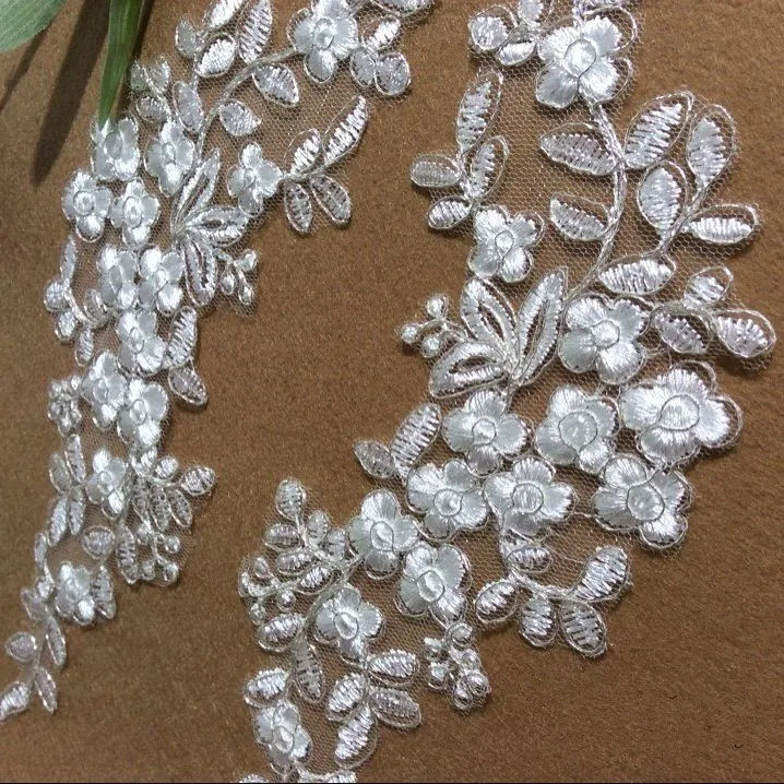 Белая Кружевная аппликация с серебряной нитью для свадебного платья|applique for