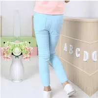 light blue WEONEWORLD/ г. Летние штаны для маленьких девочек Детские хлопковые узкие брюки ярких цветов с эластичной резинкой на талии повседневные джинсы длинные однотонные леггинсы для девочек - Цвет: light blue