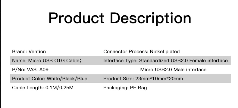 Vention Micro USB OTG кабель адаптер для Xiaomi Redmi Note Micro USB разъем для samsung S6 планшет Android USB 2,0 OTG адаптер