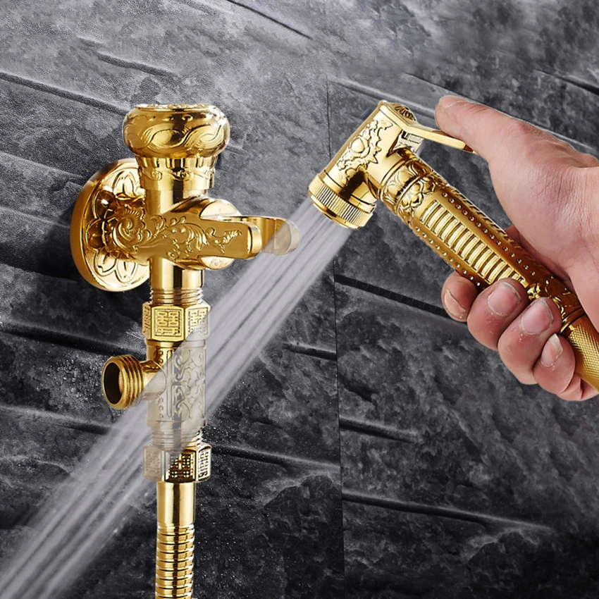 

1PC Bidet Faucets Wall Brass Cold Water Toilet Corner Valve Handheld Hygienic Shower Head Wash Car Pet Sprayer Airbrush Tap