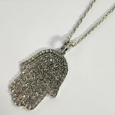 Модные мужские украшения Роскошные микро проложить Bling кубического циркония защитный амулет рука Фатимы кулон Iced Out крутые модные мальчики Хип Хоп ожерелье - Окраска металла: Silver