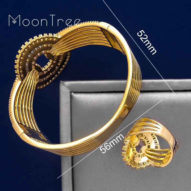 MoonTree роскошный свадебный браслет набор колец три тона Полный украшения с