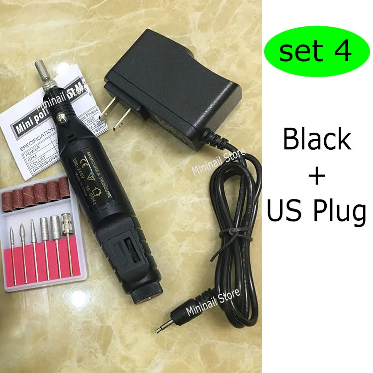 Black - US Plug Мини ногтей Мощность сверло Набор 6 бит профессиональных электродрели Маникюр Стайлинг Книги по искусству инструмент подачи педикюр формирование Средства ухода за кожей стоп Средства ухода за мотоциклом код - Цвет: Black - US Plug