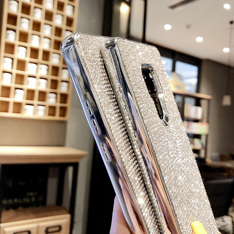 Блестящий чехол со стразами для Huawei Mate20 P30 Pro мягкий силиконовый из ТПУ с цепочкой