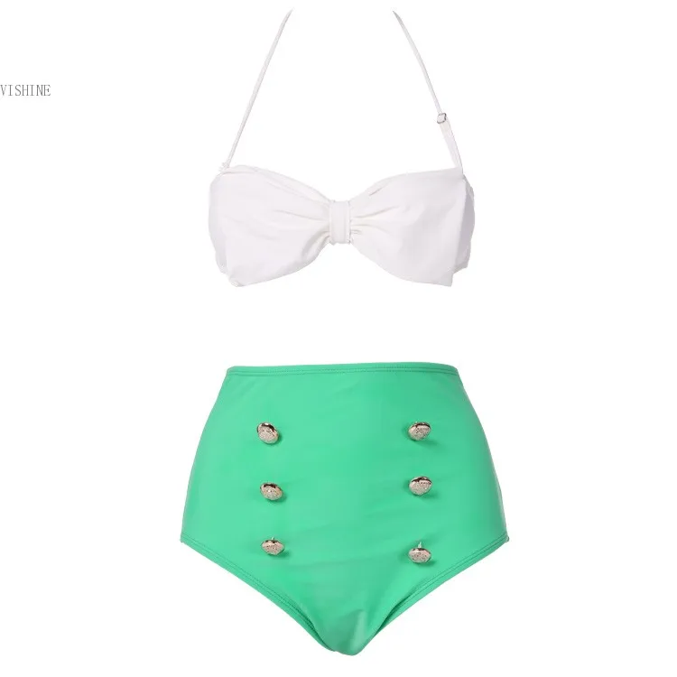 2015 Summer Beach Bikini high waisted Sleeveless Halter Set Push Up Swimwear Yellow/Watermelon Red 18 |