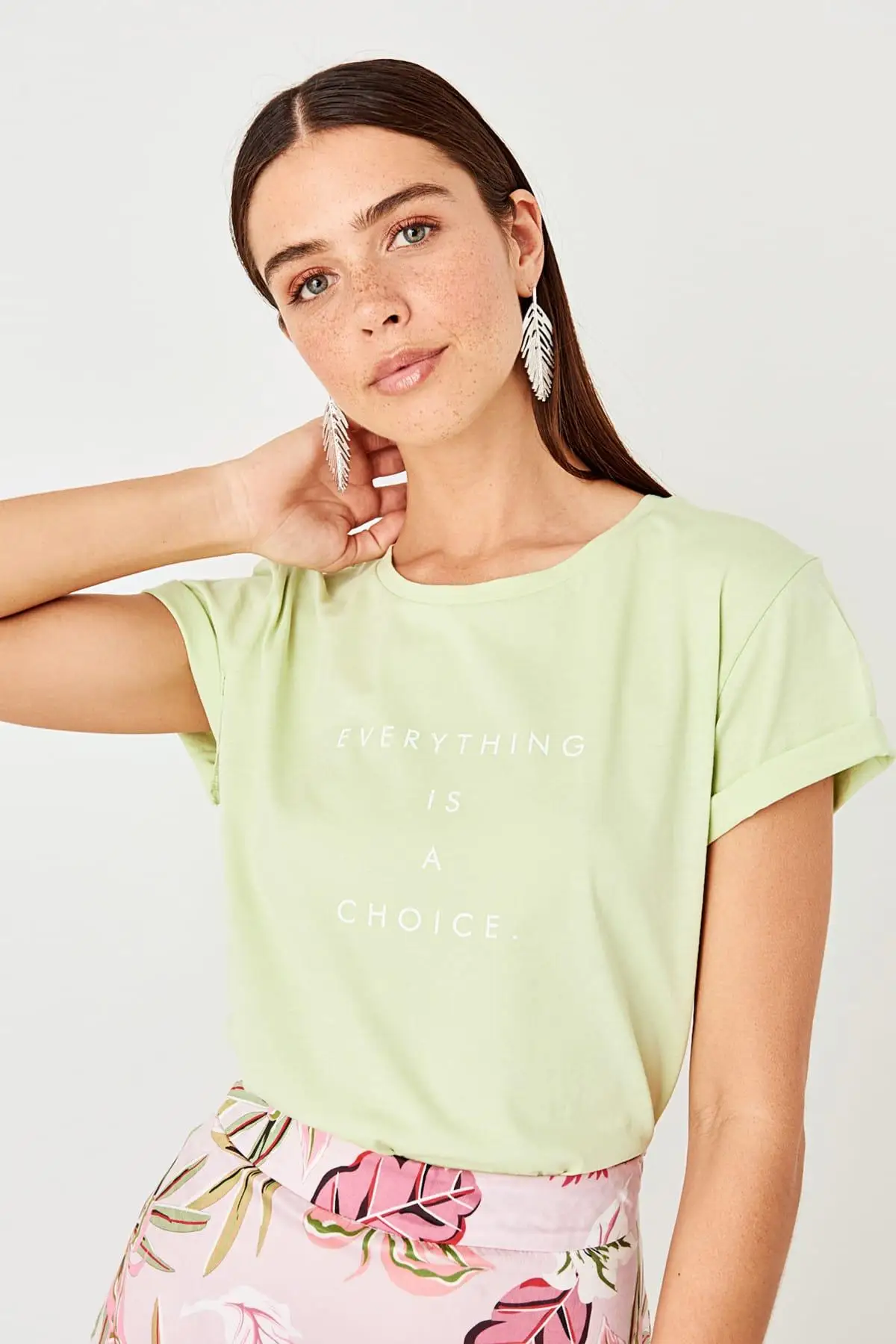 Trendyol зеленый велосипедный шеи Базовые Трикотажные футболки TWOSS19TS0195|Футболки| |