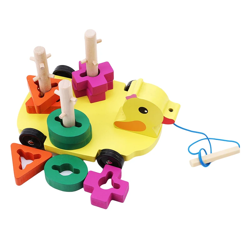 Creative Wooden Block Plate Toy Duck Pull Carriage Cannula Pillar Vehicle Fun Funny Gadgets Novelty Interesting Toys | Игрушки и хобби