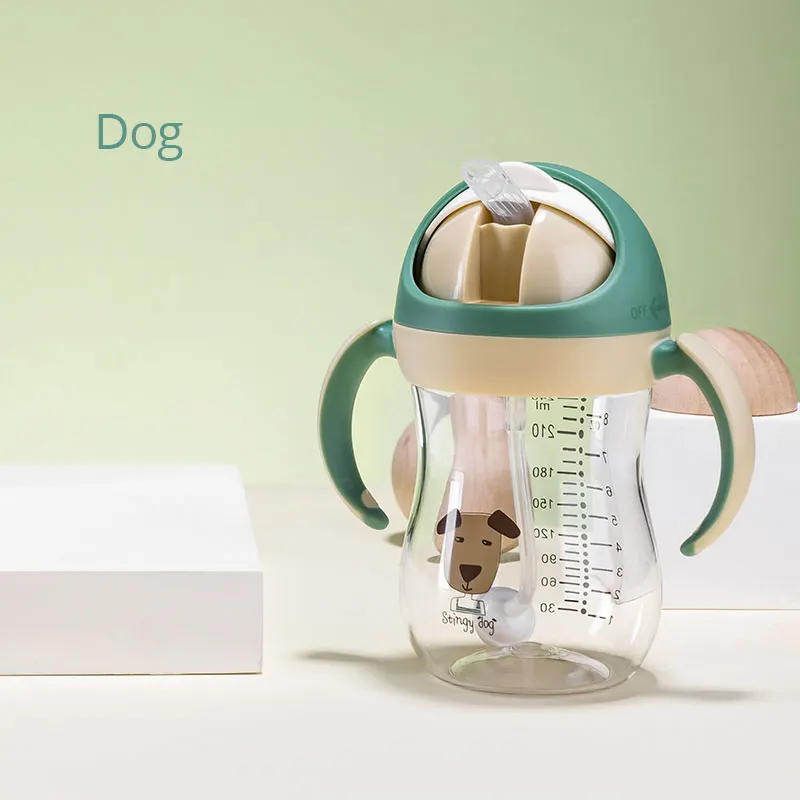 Dog green Sunveno детская вода для бутылки кружки-непроливайки мягкий носик чашки гравитационный шар v-тип соломы анти-удушение дизайн для ребенка 6-24 м - Цвет: Dog green