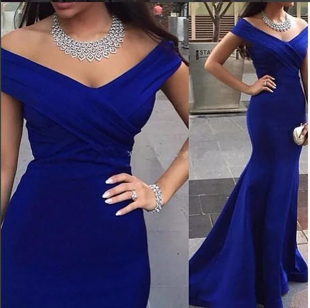 

New 2017 Robe De Soiree Sell V-neck Floor Length Women Mermaid Royal Blue Long Evening Dress