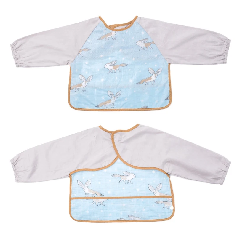 2 pcs Set Baby Bibs Kids Eating Clothing Long Sleeves Feeding Smock Newborn Cartoon Waterproof Apron Burp Cloths for Children | Детская