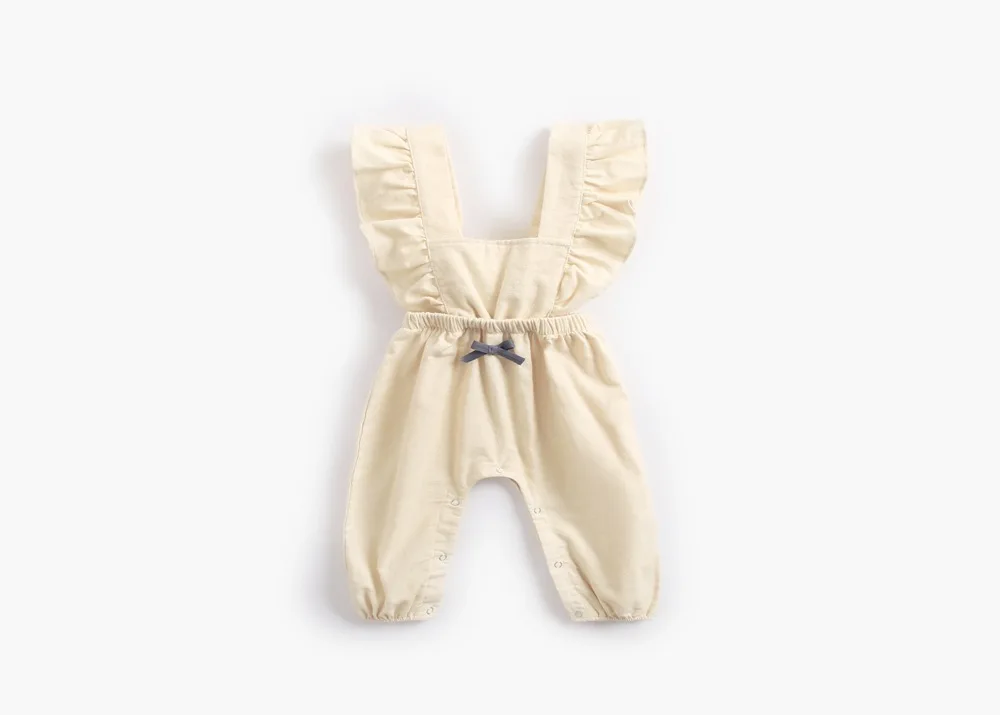 Beige Babies Rompers Kids Autumn Winter Strap Infant Kids Clothing Colorful Long Jumpsuit with Bow Baby Newborn Girls Rompers Clothes - Цвет: Beige