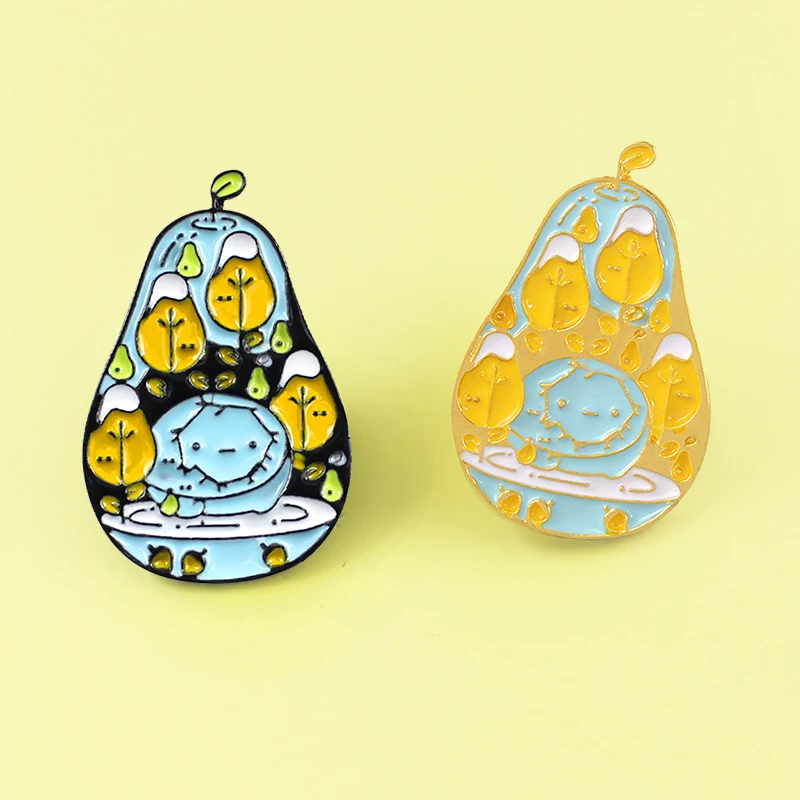 Милые эмалированные булавки в форме груши золотые и черные броши с мультяшным