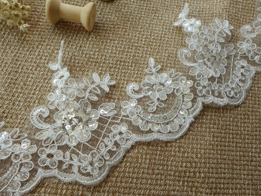 Alencon аппликация с кружевной отделкой гипюр жемчуг 6 ярдов 11 5 см|lace guipure|sequin lacesequin