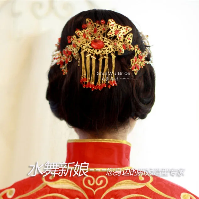 Bridal wedding jewelry classical step shake red fringed hair lighter plug extravagant costume princess jade hairpin accesso | Украшения и