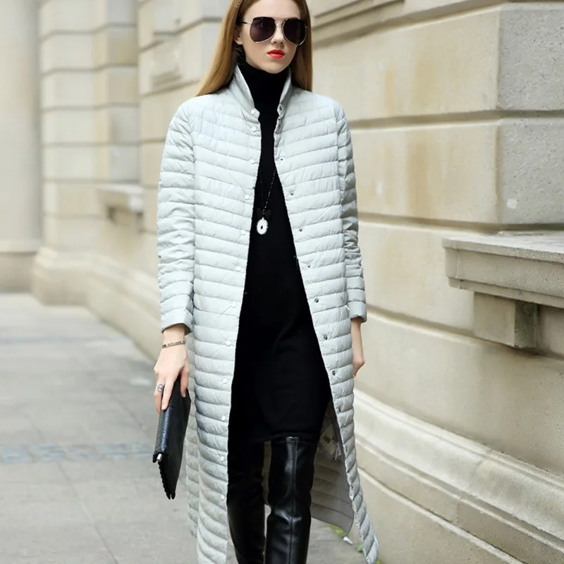 Ftlzz зимний ультра светильник пуховик женский тонкий однобортный длинный