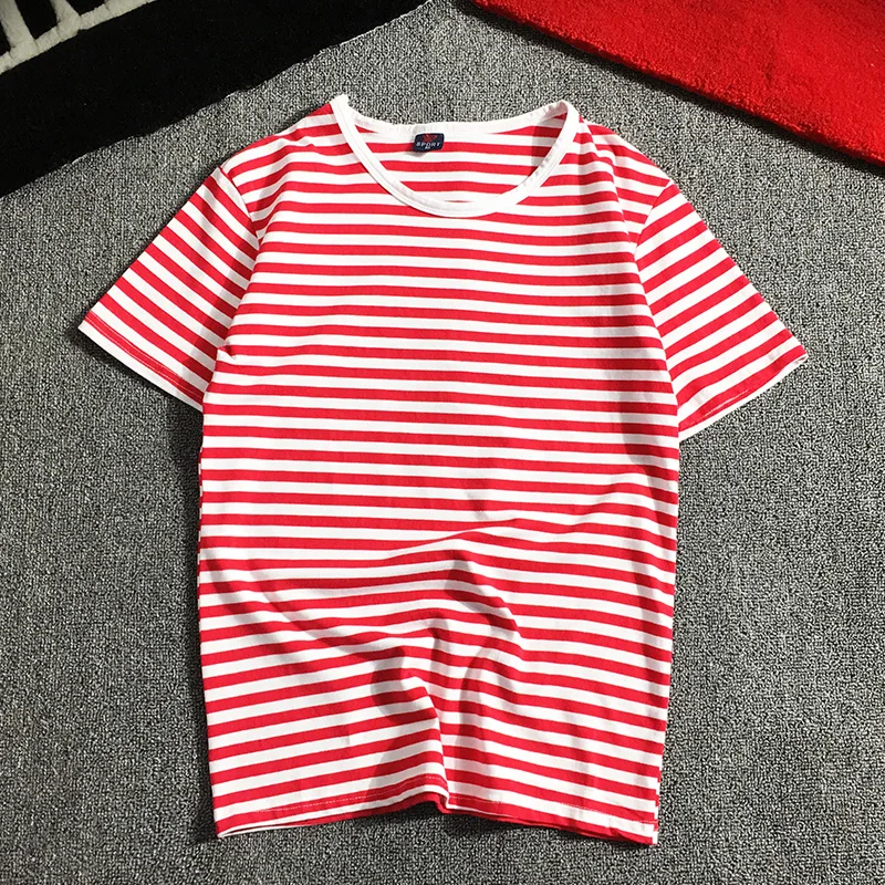 Лето 95 хлопок 5 спандекс многоцветная короткими рукавами футболка мужская stripes8008