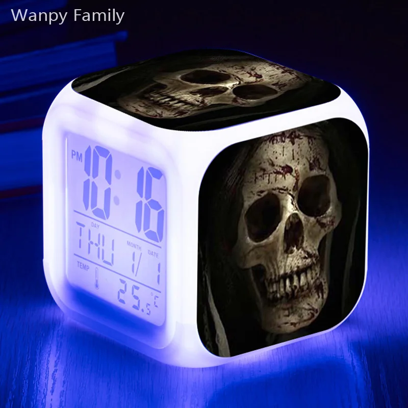 [Wanpy family] террор Призрак Череп будильник для игрушка-подарок для детей изменение цвета прикроватный Настольный цифровой будильник