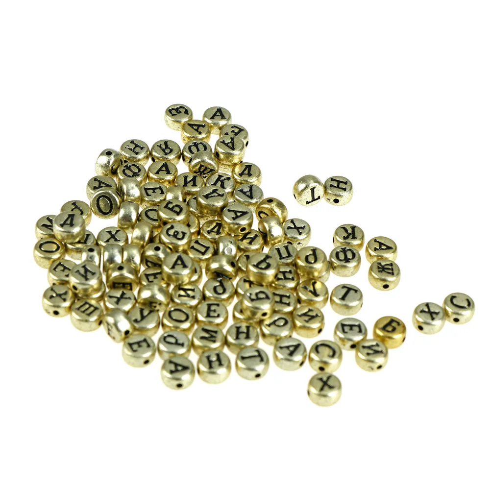 100 шт./компл. плоские круглые русские буквы Алфавит Акриловые бусины для