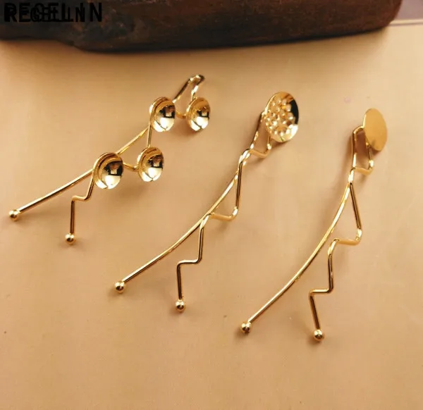 

REGELIN Gold Color Hair Jewelry Settings Cabochon Base Blank Bezel Trays 10pcs DIY Hairpins Head Wear Making Jewelry Accessories
