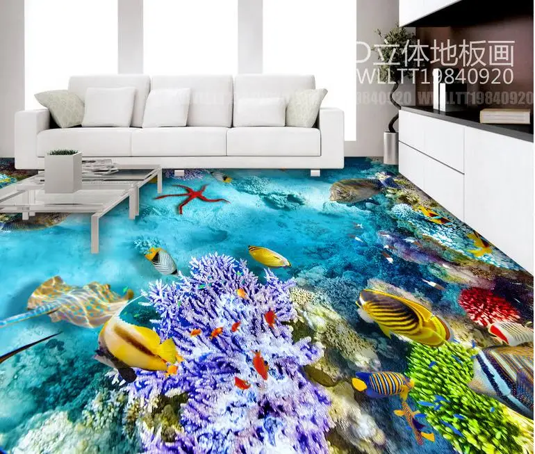 Виниловая напольная плитка на заказ 3d Пол обои водоросли морские Тропические