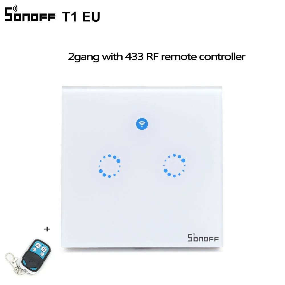 EU 2gang with RC Sonoff T1 EU 1 2 банда Wifi умный переключатель умный дом автоматизация 433 МГц сенсорный/WiFi/RF/APP удаленный переключатель поддержка Alexa google Home - Комплект: EU 2gang with RC