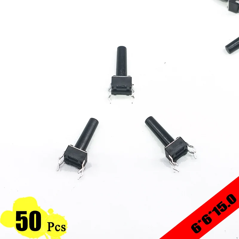 50pcs/lot 6*6*15 mm 4 PIN Tactil Tact 12V Push Button Interruptor Micro Switch Direct Plug-in Self-Reset Top | Обустройство дома