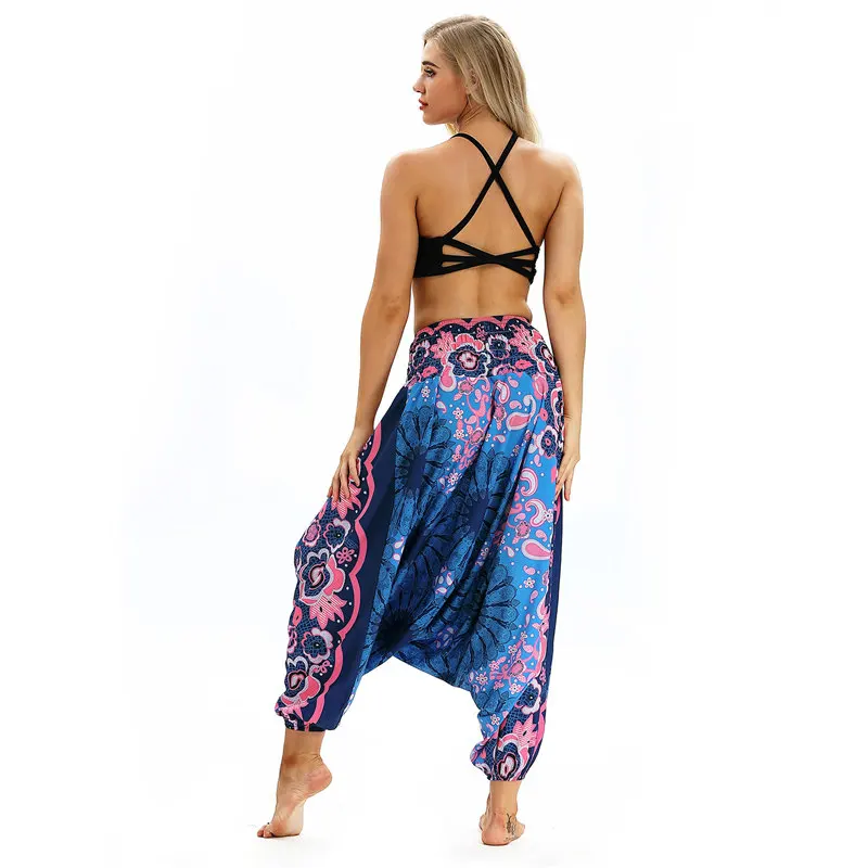 Для женщин Boho дамские шаровары свободные негабаритных смешанный хлопок уличная хип хоп леггинсы для танцев этническим принтом хиппи брюки