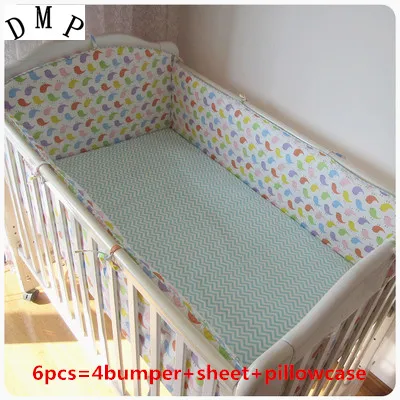 

6pcs Baby Crib Bed Linen Cotton Baby Bedding Set Baby Cot Girls Bedclothes бортики в кроватку (4bumper+sheet+pillow cover)