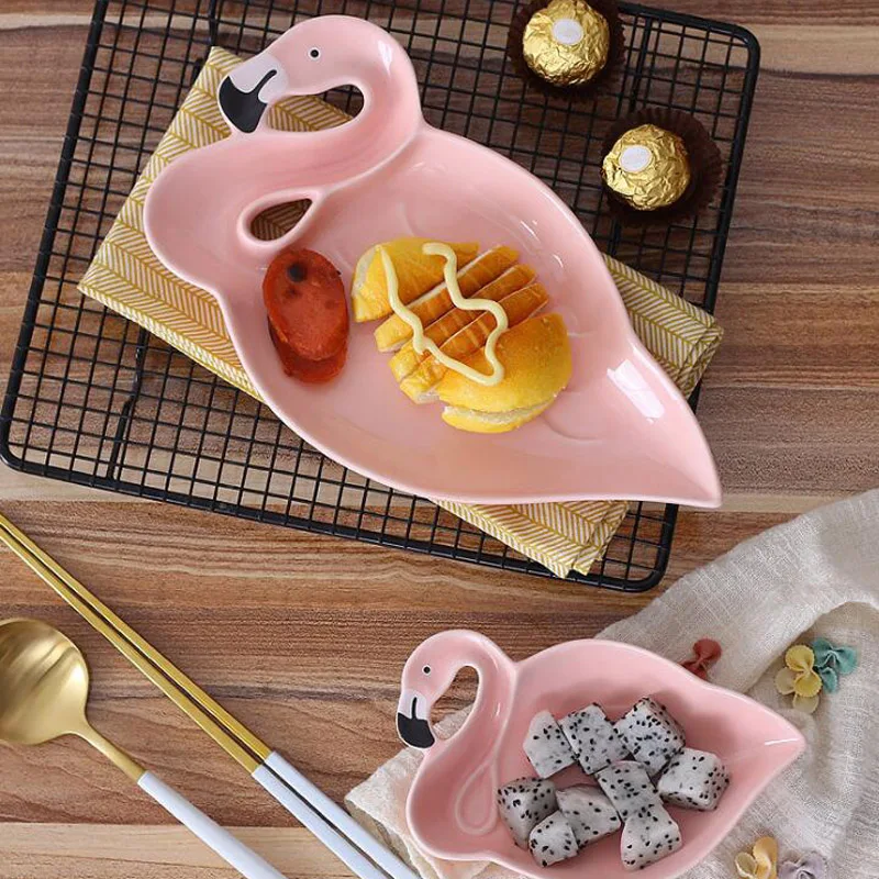 3D Flamingo Plate Pink Bird Creative Ceramic Dishes Snacks Dried Fruit Dessert DIY Birthday Wedding Party Supplies | Дом и сад
