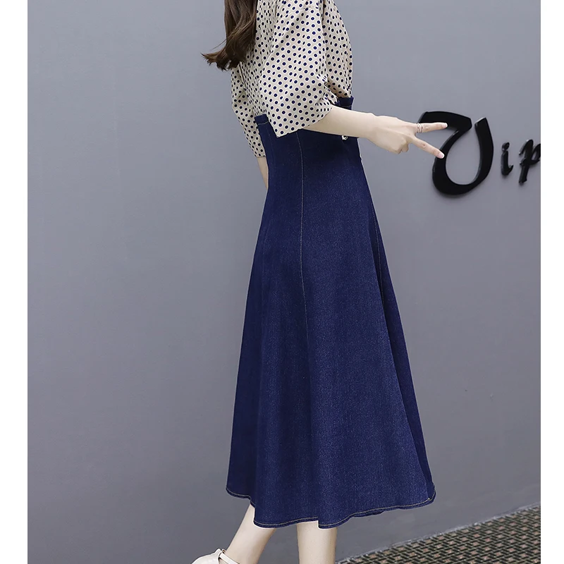 Платье из джинсовой ткани 2018 весной новые женские корейские волновой точки