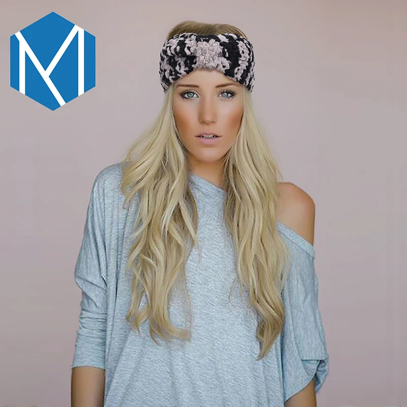 M MISM New Fashion Women Velvet Stretch Turban Pleated Headband Winter Warm Camouflage Ladies Hair Accessories Knitted Headwraps |