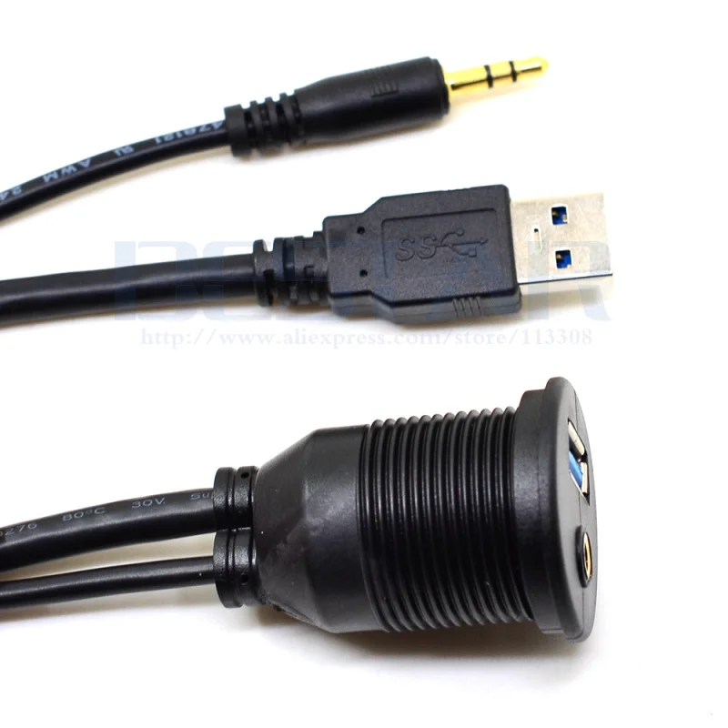 1 м USB 3,0 и 3,5 мм к USB и 3,5 мм AUX удлинитель Кабель для скрытого монтажа шнур для автомобиля/лодки/прицепа циферблат пластины 3 фута